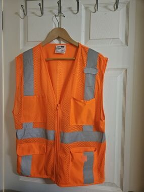 High-Visibility Orange Safety Vest with Reflective Strips